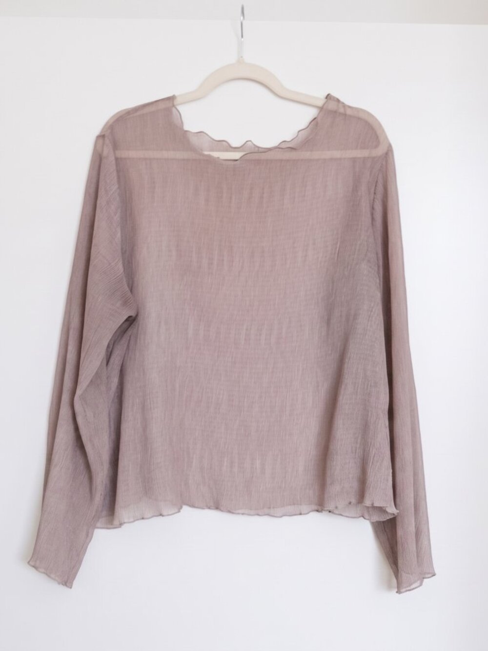 xl Women’s Sheer Ribbed Long Sleeve Top Taupe Coffee Gray